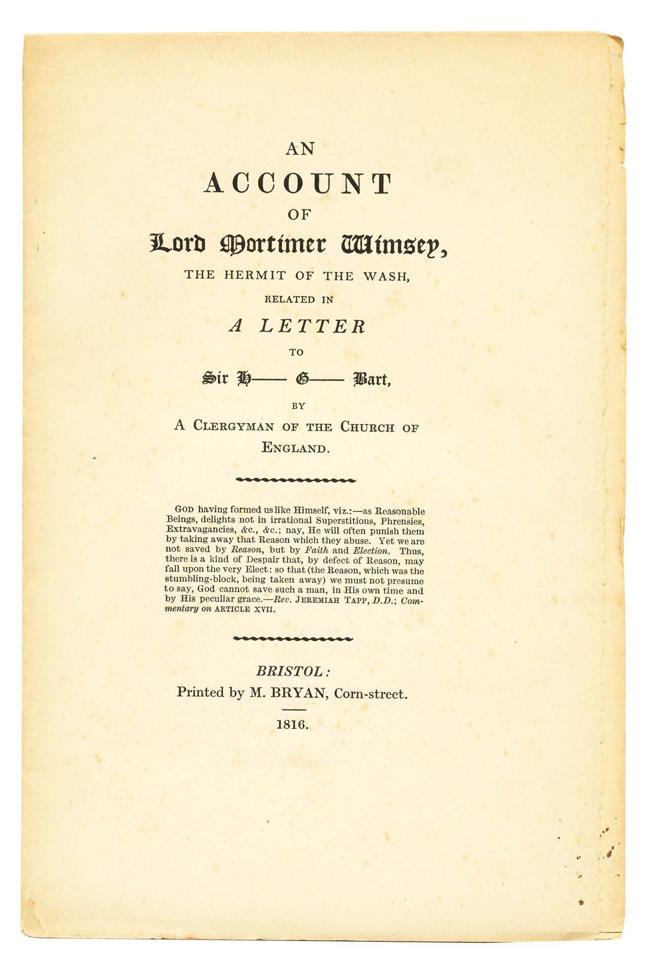 An Account of Lord Mortimer Wimsey - , 