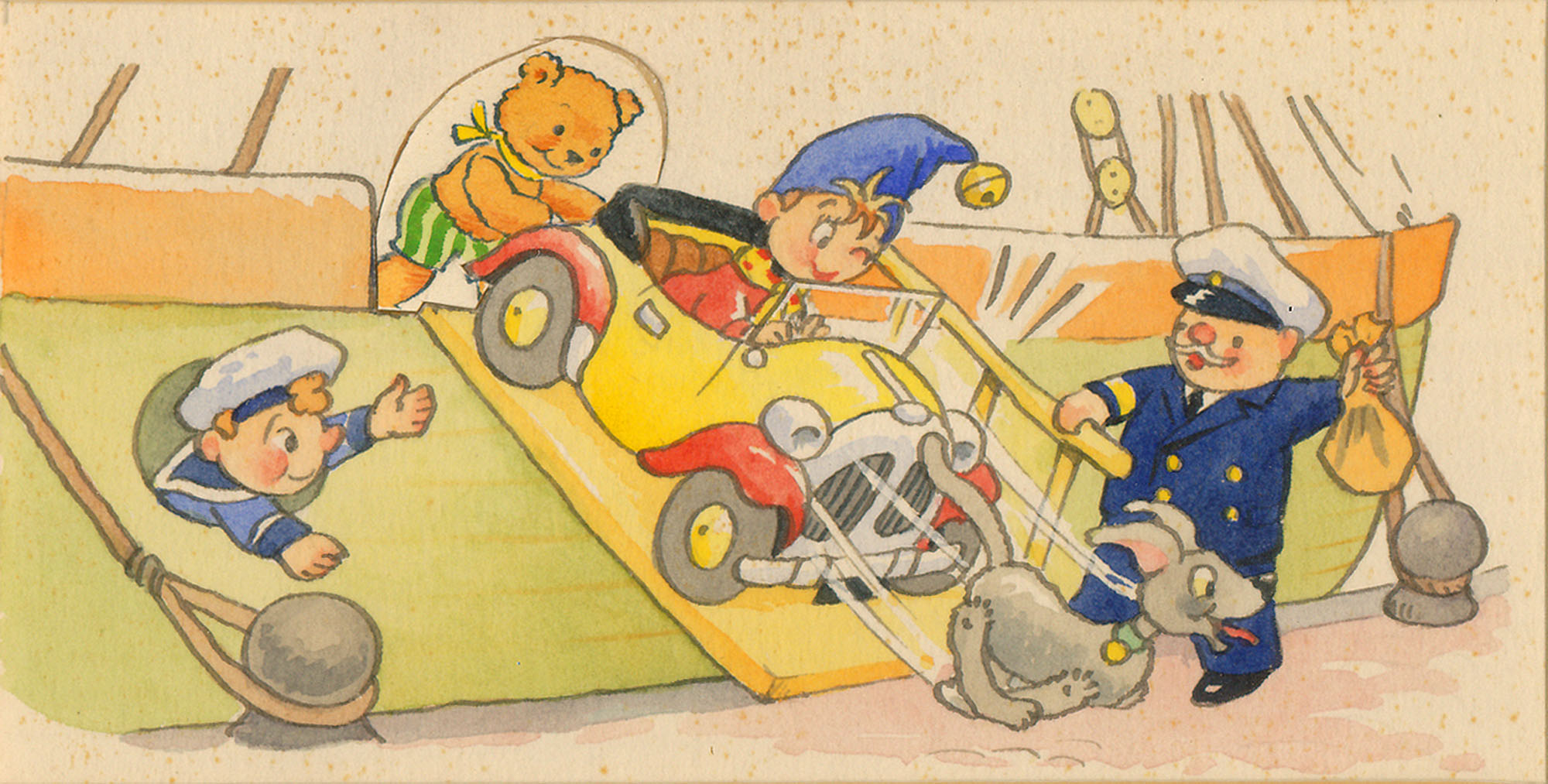 Original Ink and Watercolour Illustration for "Noddy Goes to Sea" - , 
