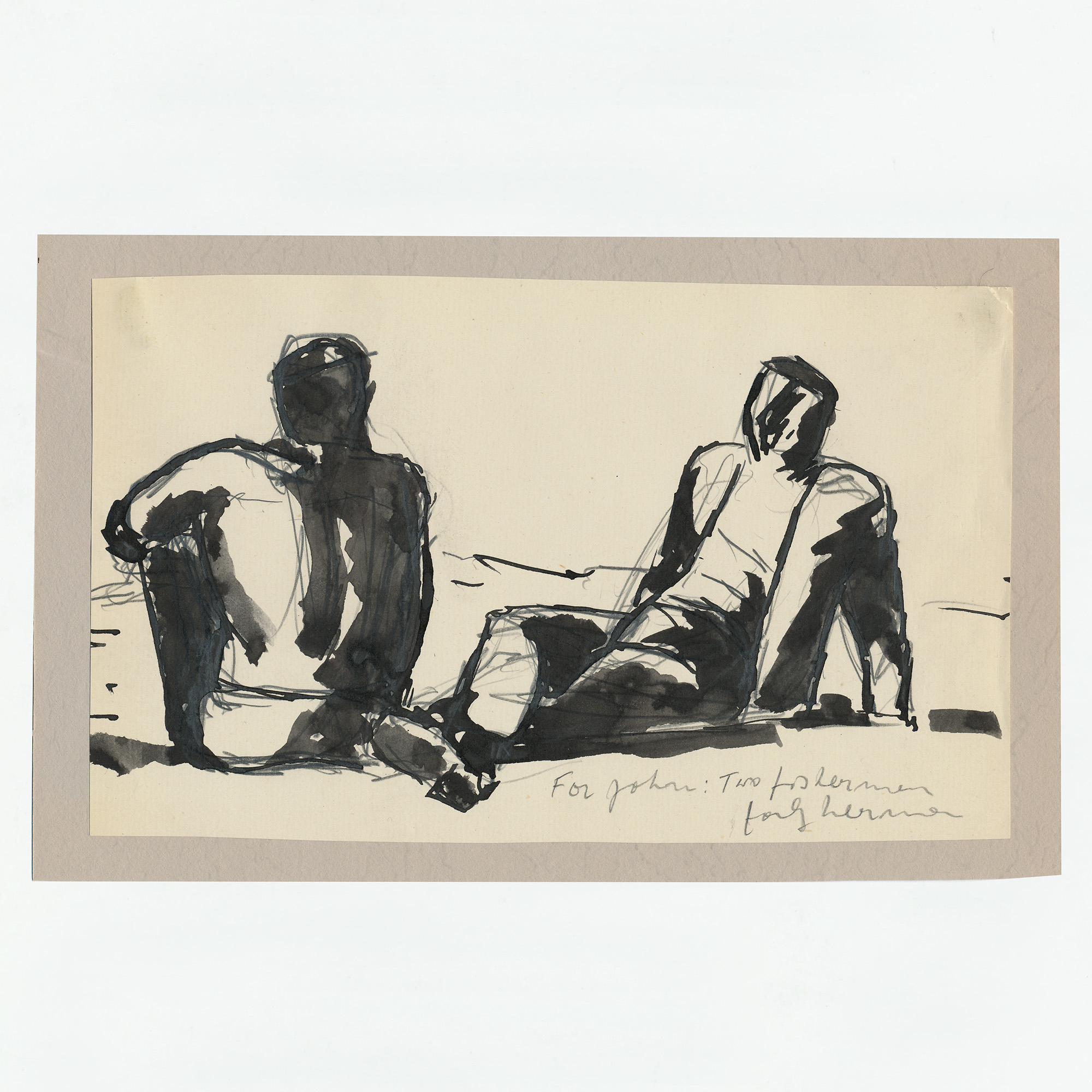 Two Fisherman: A Signed Original Pen and Ink Drawing - , 