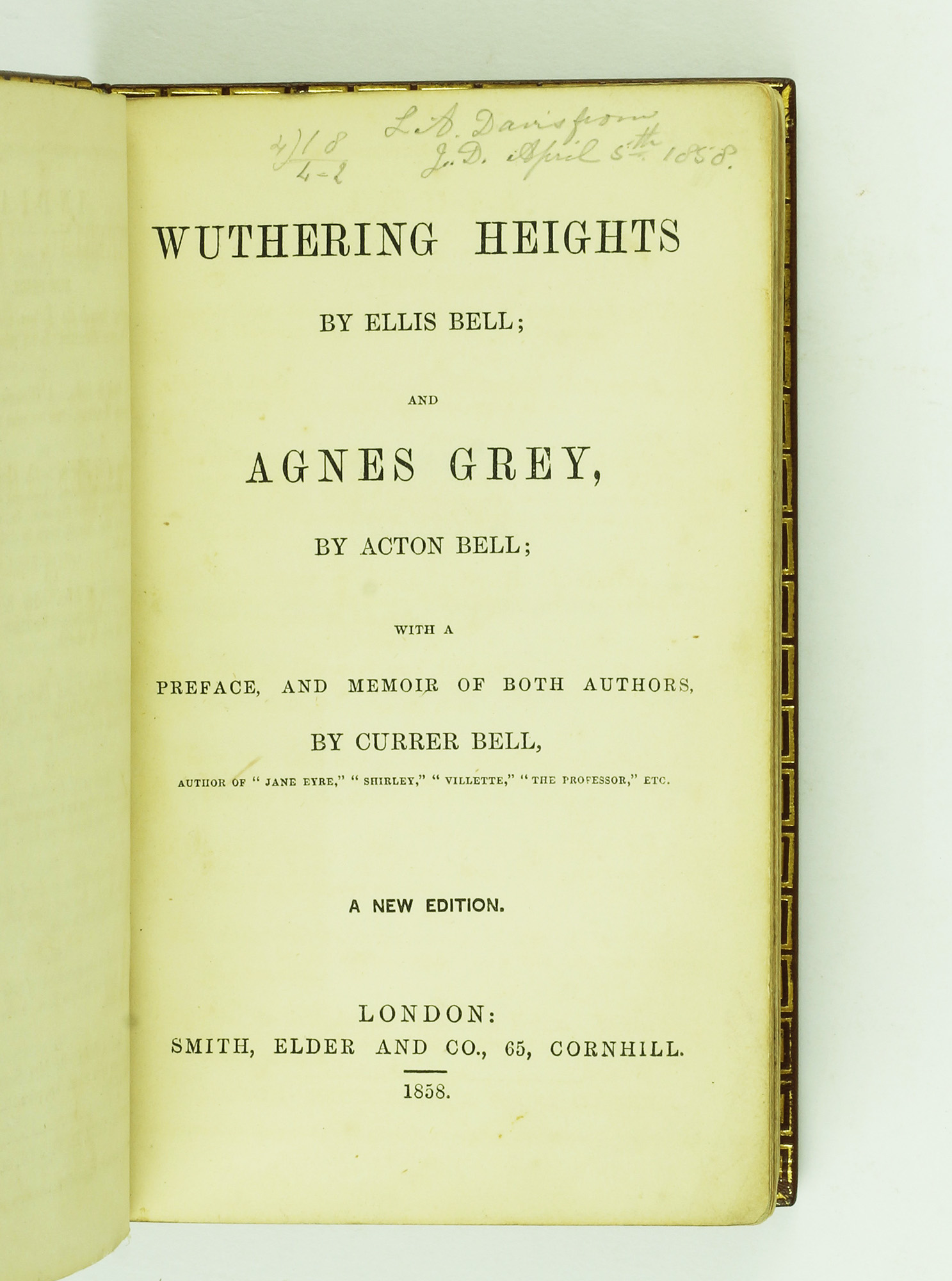 Wuthering Heights And Agnes Grey By Bronte Emily Bell Ellis Jonkers Rare Books