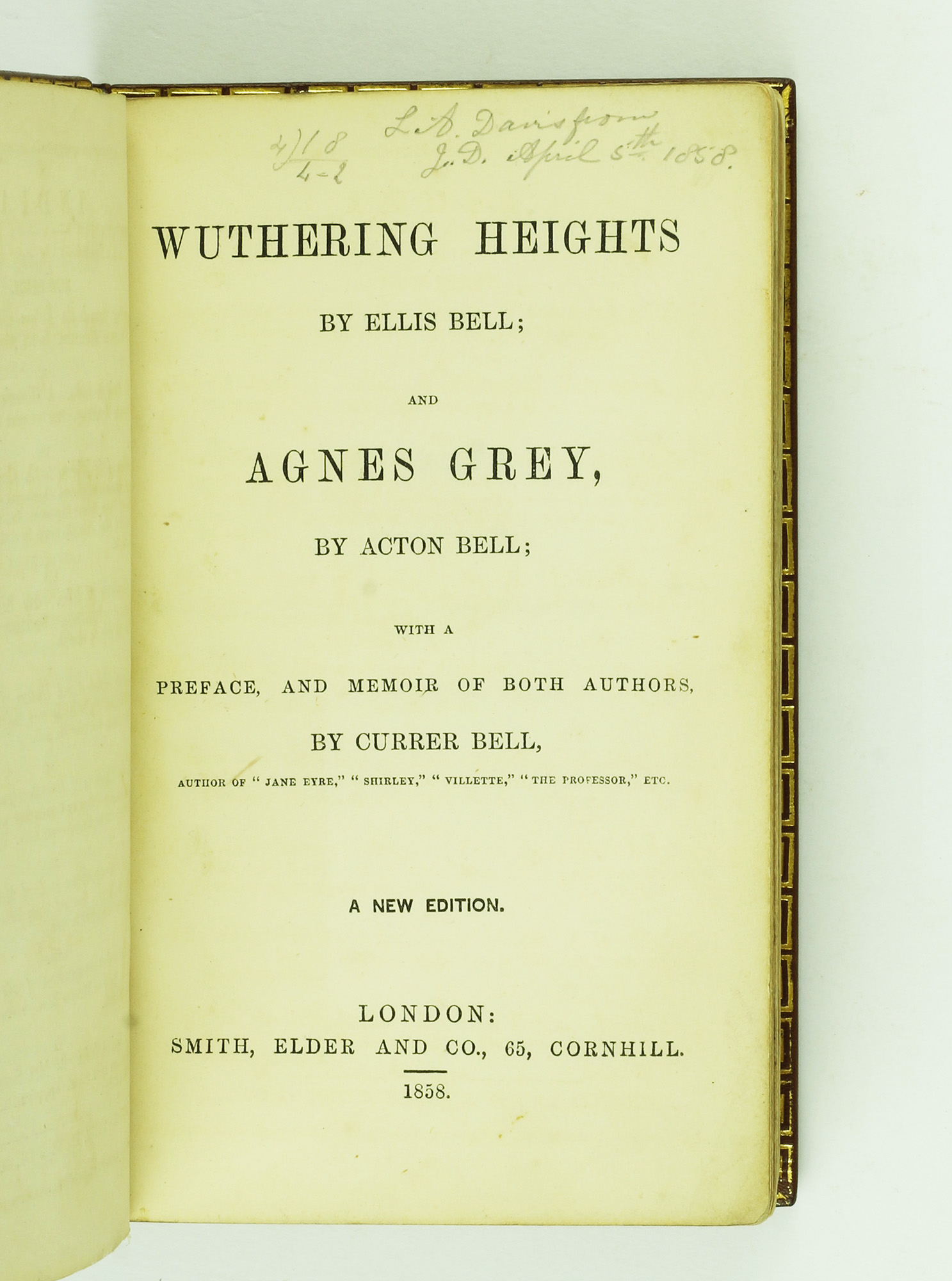 Wuthering Heights And Agnes Grey By Bronte Emily Bell Ellis Jonkers Rare Books