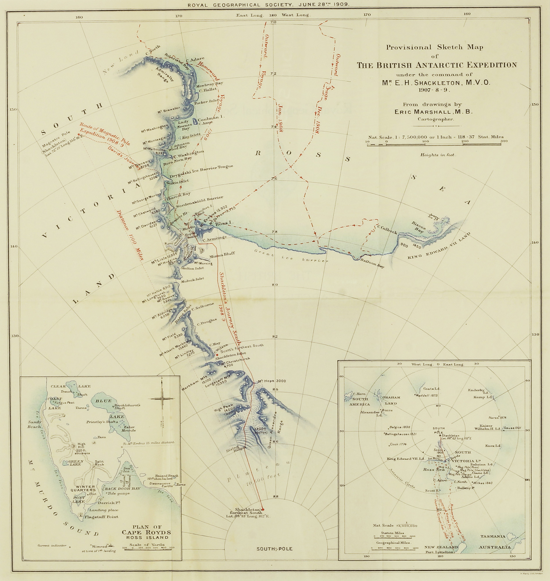 Map of Shackleton's Antarctic Expedition by [SHACKLETON, E.H ...