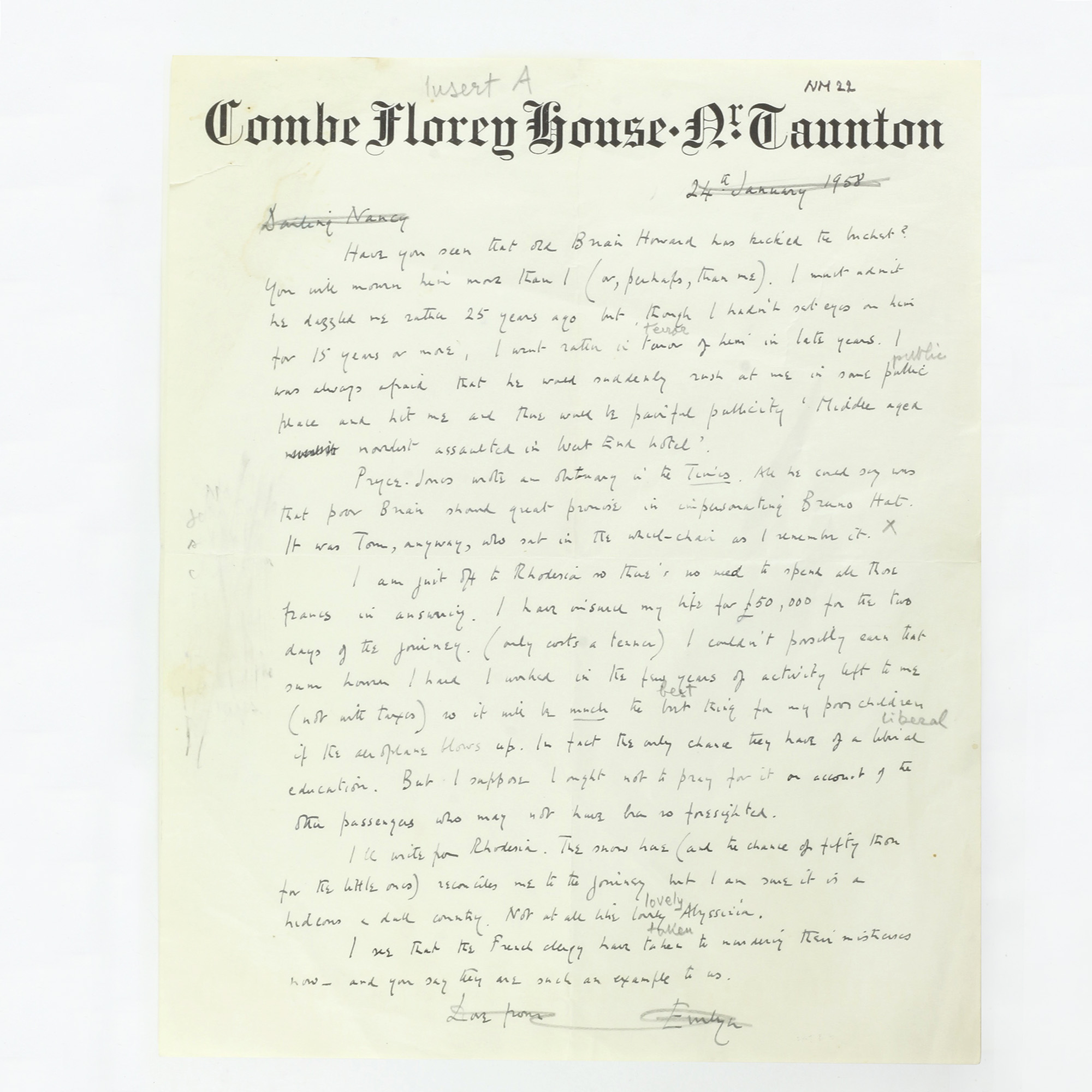 Autograph Letter Signed to Nancy Mitford - , 