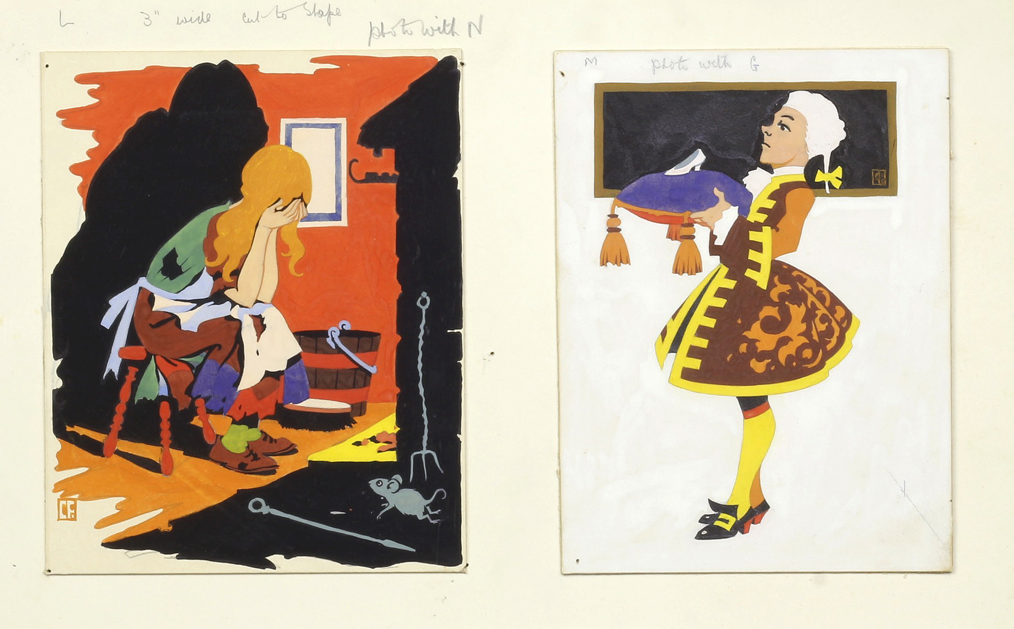 Two Original Ink and Watercolour Illustrations for Cinderella - , 