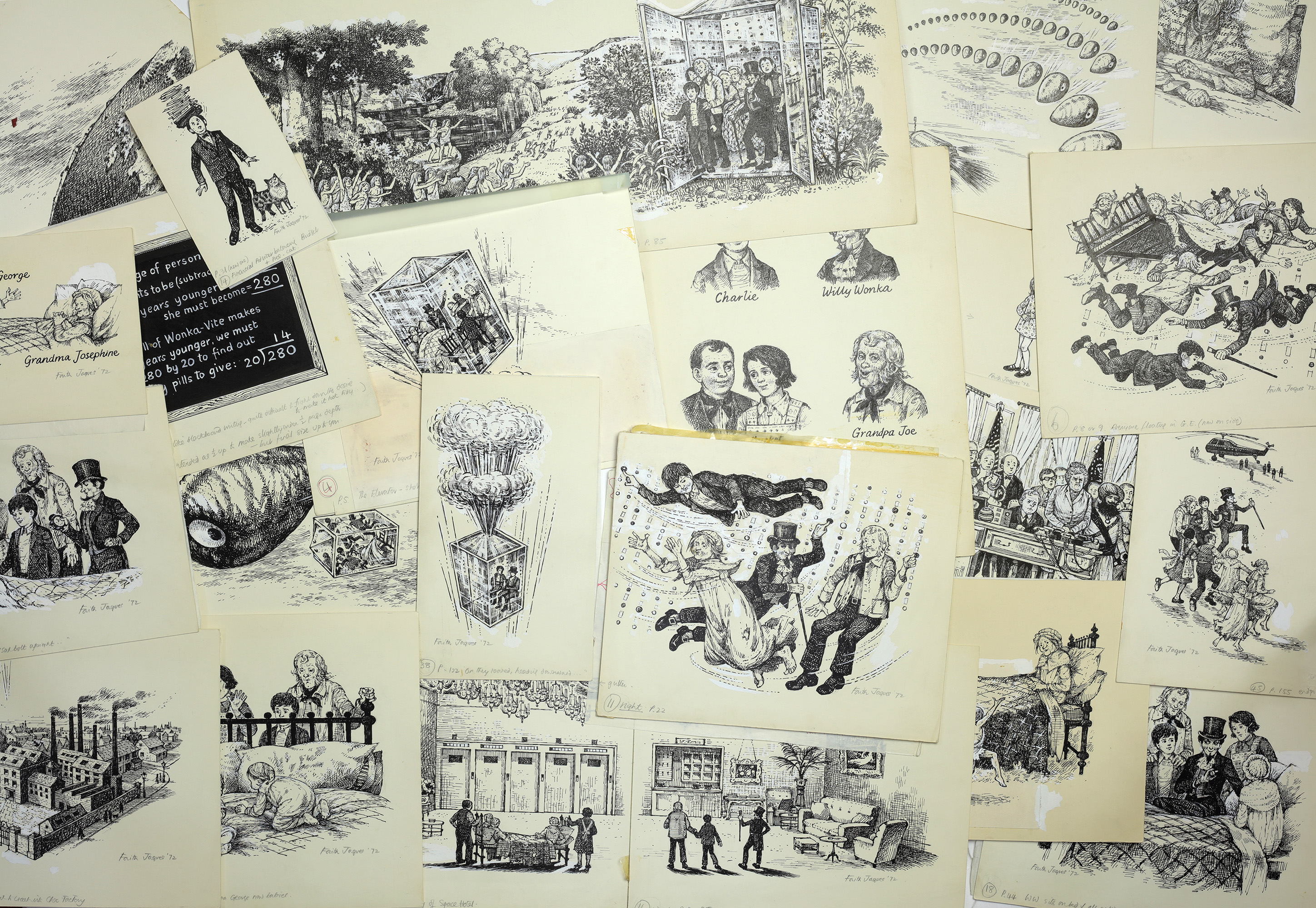 Archive Of Original Artwork For Charlie And The Great Glass Elevator By Jaques Faith Jonkers Rare Books