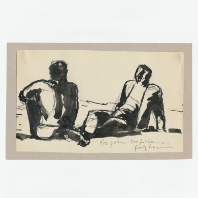 Two Fisherman: A Signed Original Pen and Ink Drawing - , 