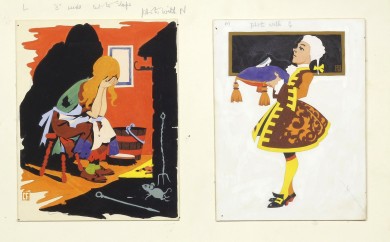 Two Original Ink and Watercolour Illustrations for Cinderella - , 